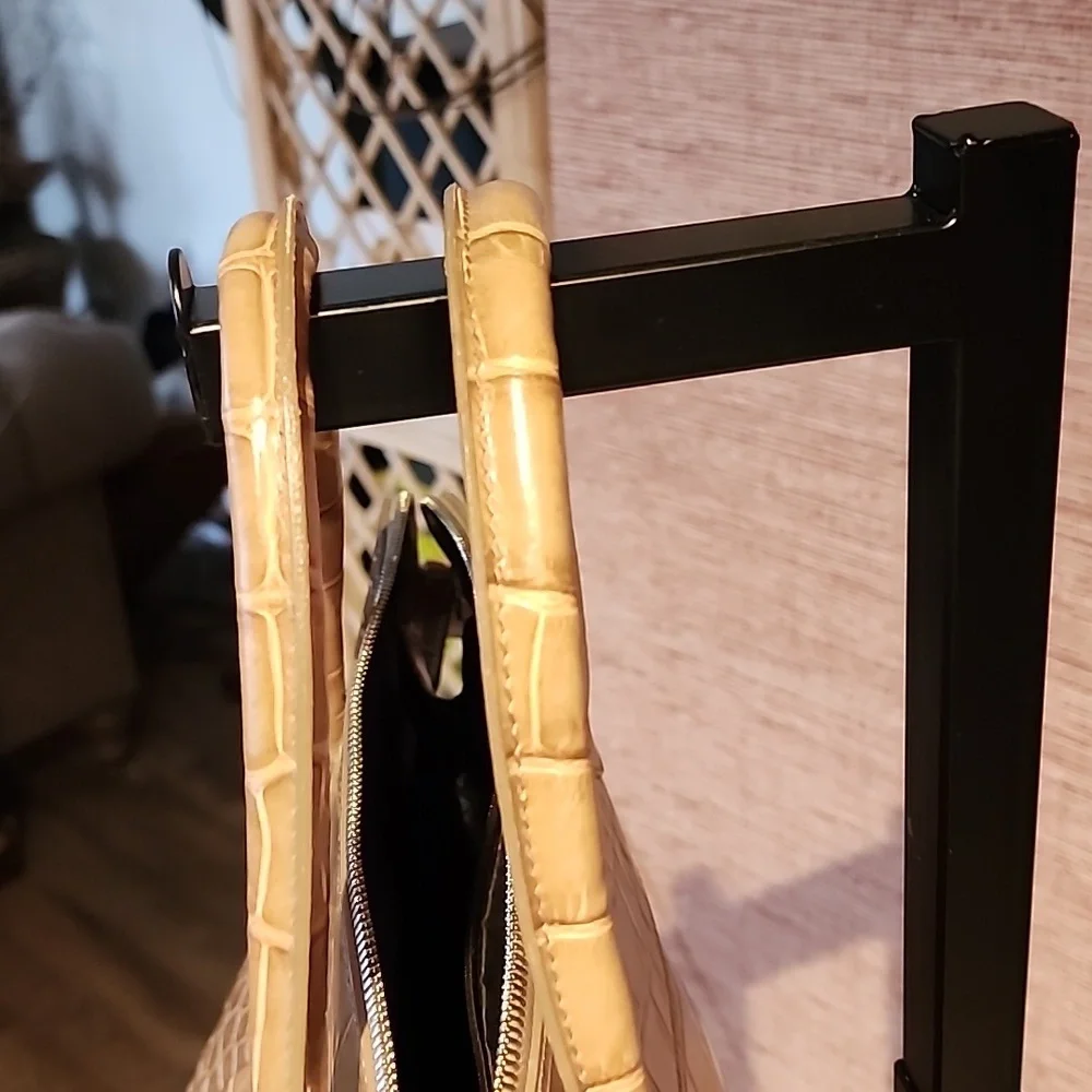 Furla Taupe Croc Embossed Leather Satchel